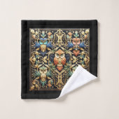Art Deco Regenbogen-Eule Badhandtuch Set (Waschlappen)