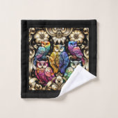 Art Deco Regenbogen-Eule Badhandtuch Set (Waschlappen)