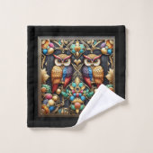 Art Deco Regenbogen-Eule Badhandtuch Set (Waschlappen)