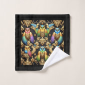 Art Deco Regenbogen-Eule Badhandtuch Set (Waschlappen)