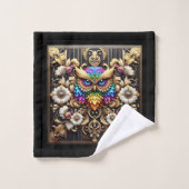 Art Deco Regenbogen-Eule Badhandtuch Set (Waschlappen)