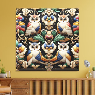 Art Deco Regenbogen-Eulen Leinwanddruck