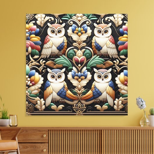Art Deco Regenbogen-Eulen Leinwanddruck (Insitu (Wohnzimmer))