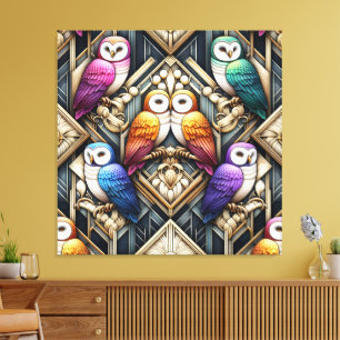 Art Deco Regenbogen-Eulen-Leinwanddruck Leinwanddruck