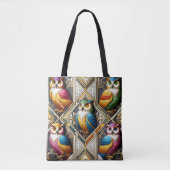 Art Deco Regenbogen-Eulen-Tragetasche Tasche (Vorderseite)