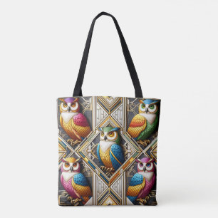 Art Deco Regenbogen-Eulen-Tragetasche Tasche