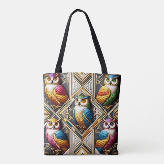 Art Deco Regenbogen-Eulen-Tragetasche Tasche (Rückseite)