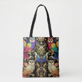 Art Deco Regenbogen-Eulen-Tragetasche Tasche (Vorderseite)