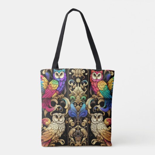 Art Deco Regenbogen-Eulen-Tragetasche Tasche (Rückseite)