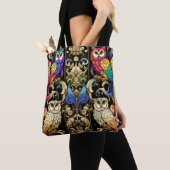 Art Deco Regenbogen-Eulen-Tragetasche Tasche (Von Nahem)