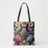 Art Deco Regenbogen-Eulen-Tragetasche Tasche (Vorderseite)
