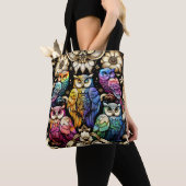 Art Deco Regenbogen-Eulen-Tragetasche Tasche (Von Nahem)