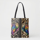 Art Deco Regenbogen-Eulen-Tragetasche Tasche (Vorderseite)