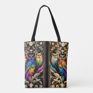 Art Deco Regenbogen-Eulen-Tragetasche Tasche