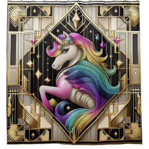 Art Deco Regenbogen-Faux-Glitter-Einhorn Duschvorhang