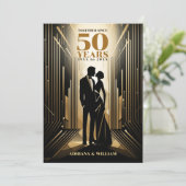 Art Deco Retro Black & Gold Hochzeit Jahrestag Einladung (Stehend Vorderseite)