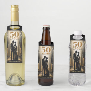 Art Deco Retro Black & Gold Hochzeit Jahrestag Flaschenanhänger