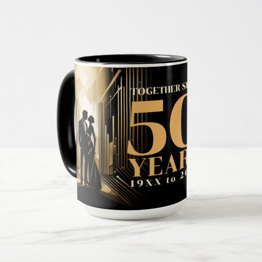 Art Deco Retro Black & Gold Hochzeit Jahrestag Tasse (Vorderseite Links)