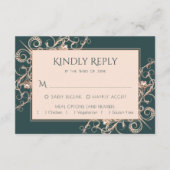 Art Deco Retro | Dunkelgrüne Kupfer-Entree-Option RSVP Karte (Vorderseite)