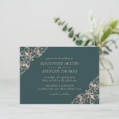 Art Deco Retro | Forest Green Rose Gold Wedding Einladung (Stehend Vorderseite)