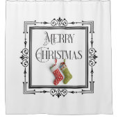 Art Deco Retro Frame Frohe Weihnachtsfeiern Strümp Duschvorhang (Vorderseite)