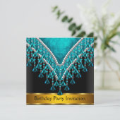 Art Deco Retro Geburtstagsparty Einladung Aquamari (Stehend Vorderseite)