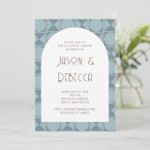 Art Deco Retro Geometric Blue Couples Dusche Einladung (Stehend Vorderseite)