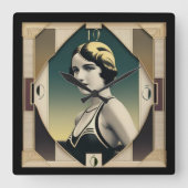 Art Deco Retro Giro Quadratische Wanduhr (Vorderseite)