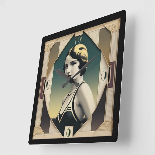 Art Deco Retro Giro Quadratische Wanduhr (Winkel)