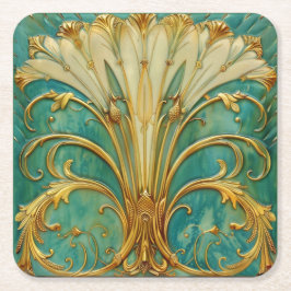 Art Deco Retro Gold Türkis Trompetenblume Rechteckiger Pappuntersetzer