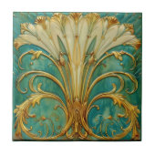 Art Deco Retro Gold Turquoise Trumpet Flower Fliese (Vorderseite)