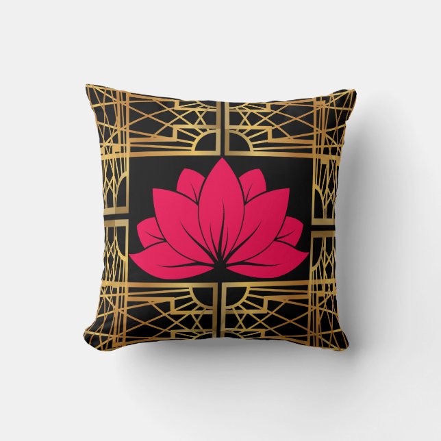 Art Deco Retro Lotus (red & black) Kissen (Vorderseite)