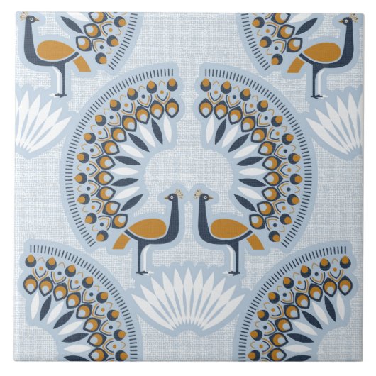 Art Deco Retro Pfau Fliese (Vorderseite)