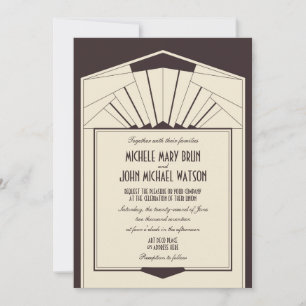 Art Deco Retro Rahmen Braune Hochzeitseinladung Einladung