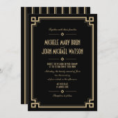 Art Deco Retro Rahmen Dunkle Hochzeit Einladung (Vorne/Hinten)