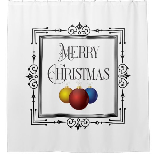 Art Deco Retro Rahmen Merry Christmas Ornaments Duschvorhang (Vorderseite)
