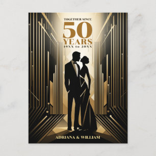 Art Deco Retro Schwarz & Gold Hochzeit Jubiläum Postkarte