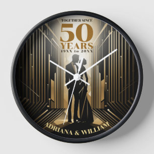 Art Deco Retro Schwarz & Gold Hochzeitsjubiläum Uhr