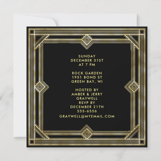 Art Deco Retro Silvester Bar Card (Rückseite)