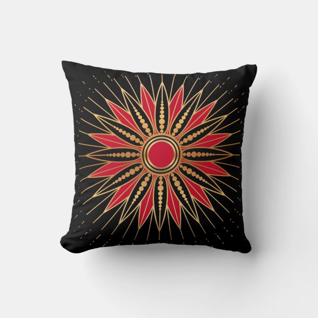 Art Deco Retro Star (red-gold-black) Kissen (Vorderseite)