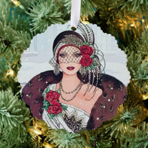 Art Deco Retro Vintage Nachricht hinzufügen Dame Ornament Karte
