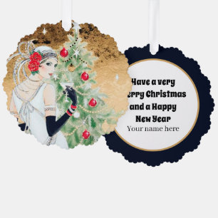 Art Deco Retro Vintage Text hinzufügen Dame Ornament Karte