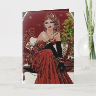 Art Deco Retro Vintage Weihnachtsdame Feiertagskarte
