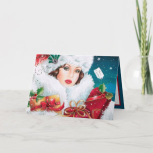 Art Deco Retro vintage Weihnachtsdame Karte