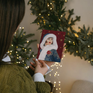 Art Deco Retro Vintage Weihnachtsdame Mitteilungskarte