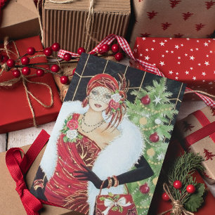Art Deco Retro Vintage Weihnachtsdame Mitteilungskarte