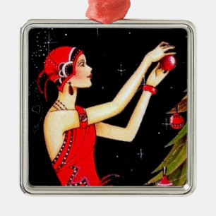 Art Deco Retro Vintage Weihnachtsdame Ornament Aus Metall