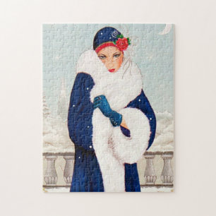 Art Deco Retro Vintage Weihnachtsdame Puzzle