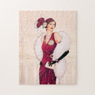 Art Deco Retro Vintage Weihnachtsdame Puzzle