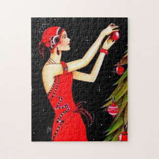 Art Deco Retro Vintage Weihnachtsdame Puzzle